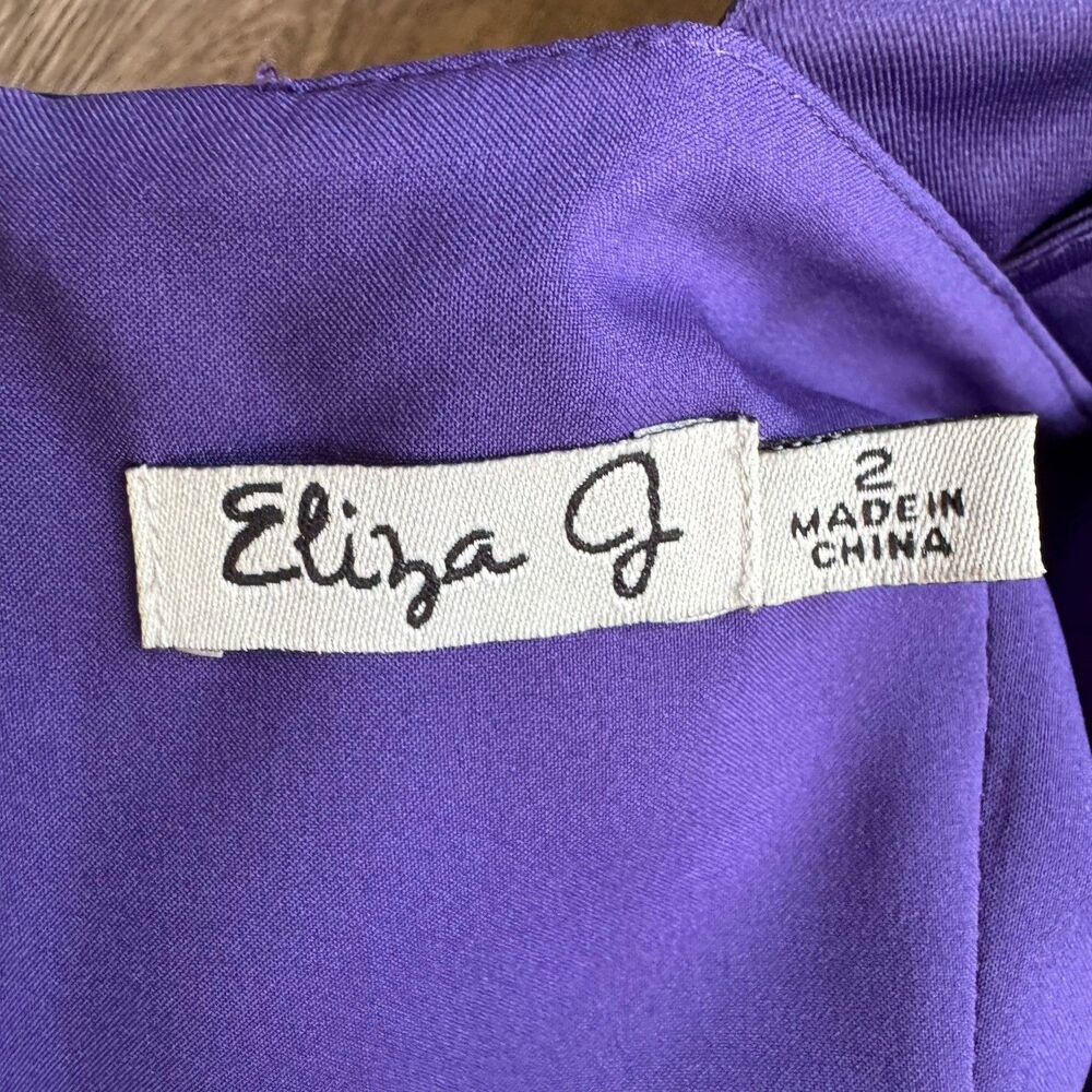 Eliza J Stretch Satin One Shoulder Cocktail Formal Dress Purple Sz 2 Embellish - Picture 4 of 16